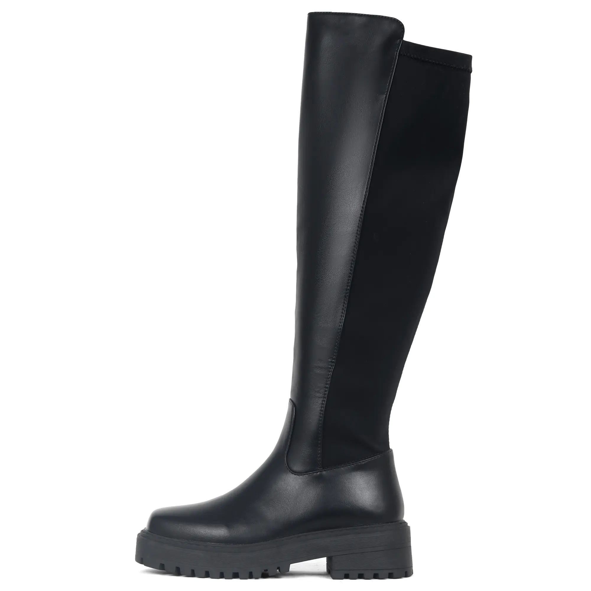 Women's PU Leather and Suede Patchwork Knee High Platform Cowboy Boots for Outdoor Adventure - Footwear