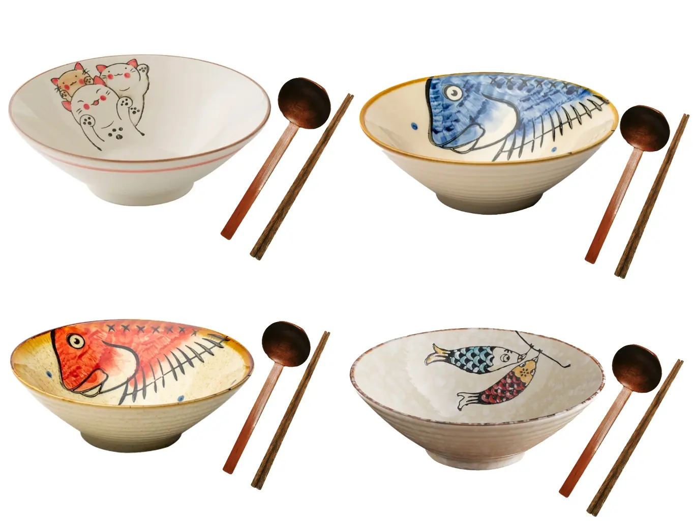 Large Ceramic Ramen Bowl Japanese Noodles Bowls Dinner Sets for Pasta Soup Pho Mixing Salad Dishes Snack Cereal with Spoon Chopsticks 900ml Cutlery Tableware ware