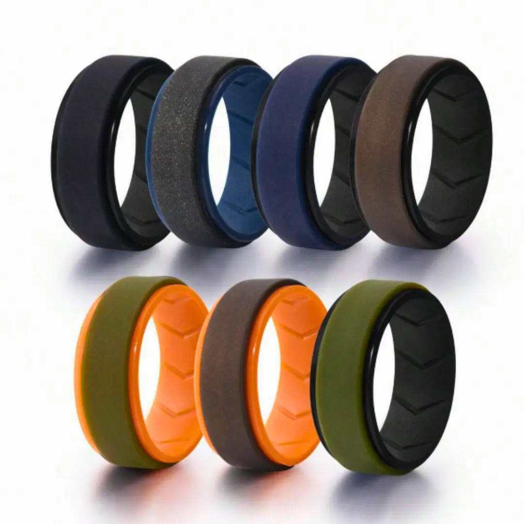 Multicolor Silicone Ring Set 4/7/8 Arcs Inside Convenient Breathable Rubber 8mm Wide 2mm Thick for Men, Jewelry Accessories for Wedding Rings, Engagement Rings, Ideal Gift for Him, Dad Gift, Father's Day