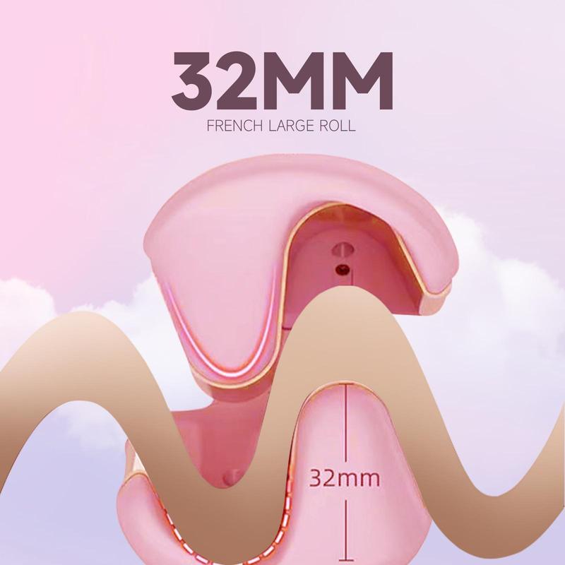 【Local Seller】French Wave Curling Iron, Egg-Roll Hairstyle Water Ripple V-Shaped, 4 Gears Temperature Fast Heating Ceramic Barrel, 32mm Mermaid Wave Wand for Long or Short Hair 2