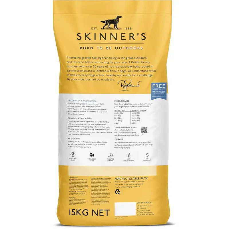 Skinner’s Field & Trial Chicken & Rice – Complete Dry Adult Dog Food, Sensitive, Gentle Digestion, 15kg 1