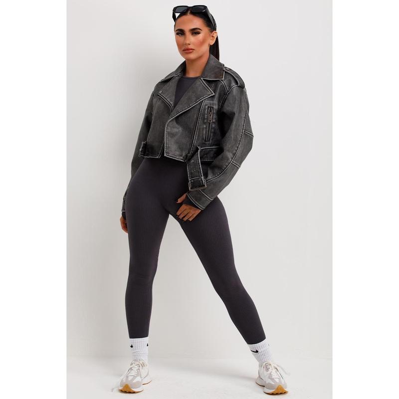 Faux Leather Jacket Grey 4