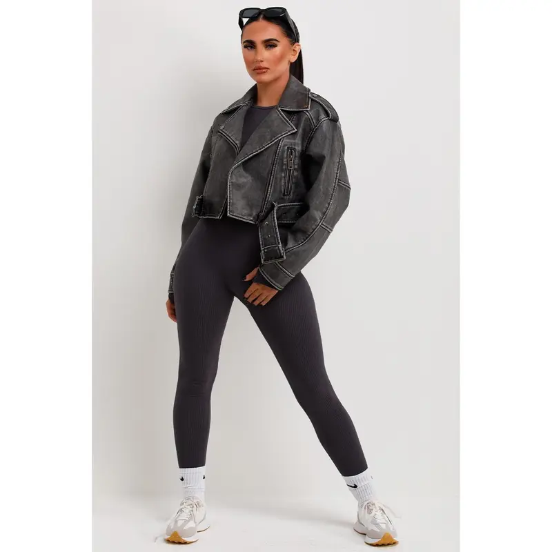 Faux Leather Jacket Grey 4