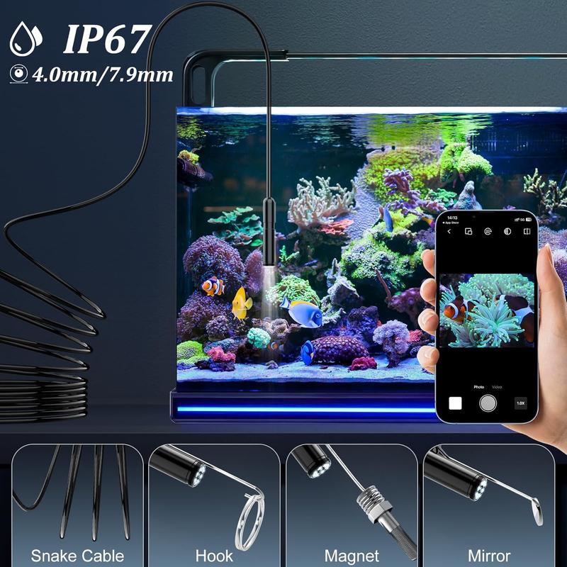 Endoscope Inspection Camera, 8 LED Lights No WiFi Snake Camera, 1920 HD Flexible Rigid Snake Camera, Waterproof IP67 Tube Sink Pipe Drain Camera for Android iOS Tablet Samsung (16.4 ft/ 5m) 6