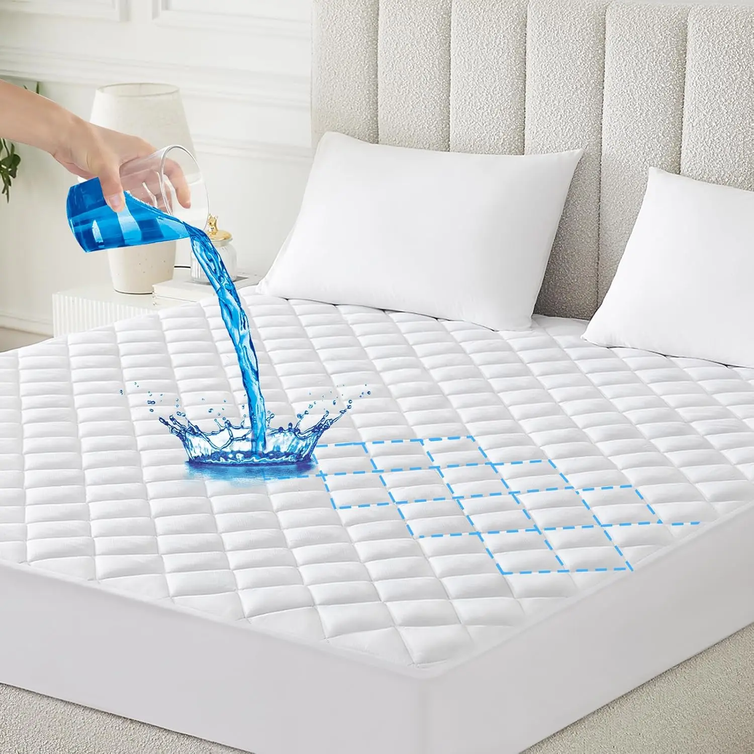 100% Waterproof Quilted Matress Protectors Super Soft Cosy Anti Allergy, Non-Noisy and Comfortable Fitted Style Made Of Microfiber Mattress Protectors Bed Cover Available In White Colours Sizes ( Moses, Single, 4FT/Small Double, Double, King, Super King)