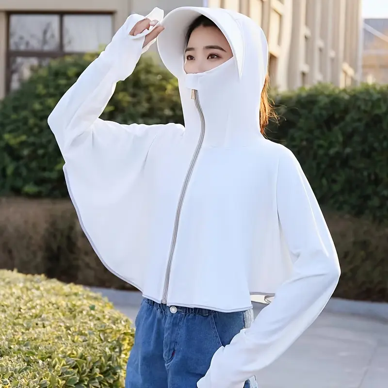Women's UV Protection Hooded Sun Shirt, Lightweight Long Sleeve Shawl Cape, Summer Outdoor Sports Cardigan, Sun Protective Clothing 5