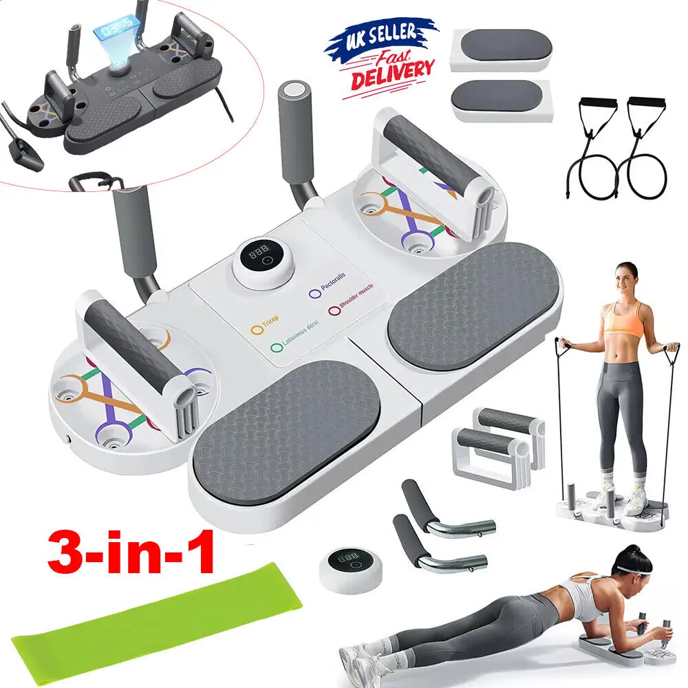 Digital Smart Push Up Board Portable Exercise Workout Station to Target Chest, Back, Shoulders & Triceps, Includes Training Board, Non-Slip Fixed Grip Handles, Elastic Band & Pull Rope, 5 in 1 Chest Building Fitness Gear for Home & Outdoor Exercise