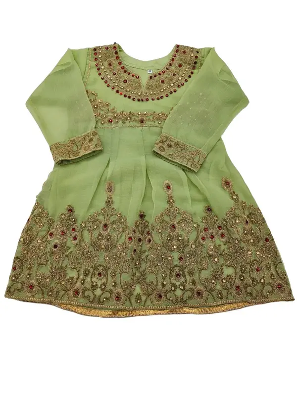 Girls Pakistani Embroidered Chiffon Dress Top With Trouser 5