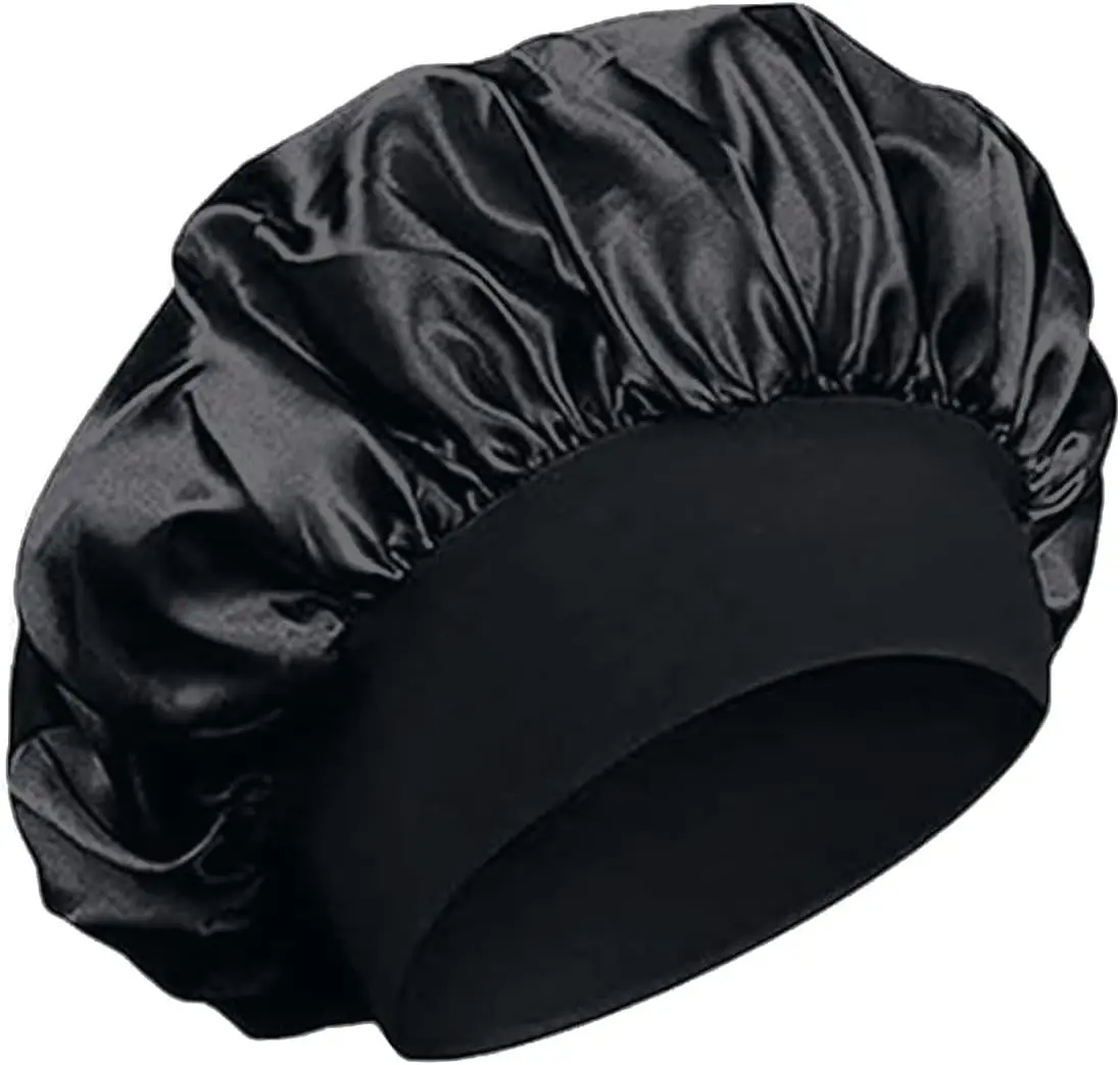 2 Pcs Silk Bonnet,Satin Bonnet,Hair Bonnet For Sleeping,Bonnet,Soft And Comfortable Silk Sleep Cap(Black)