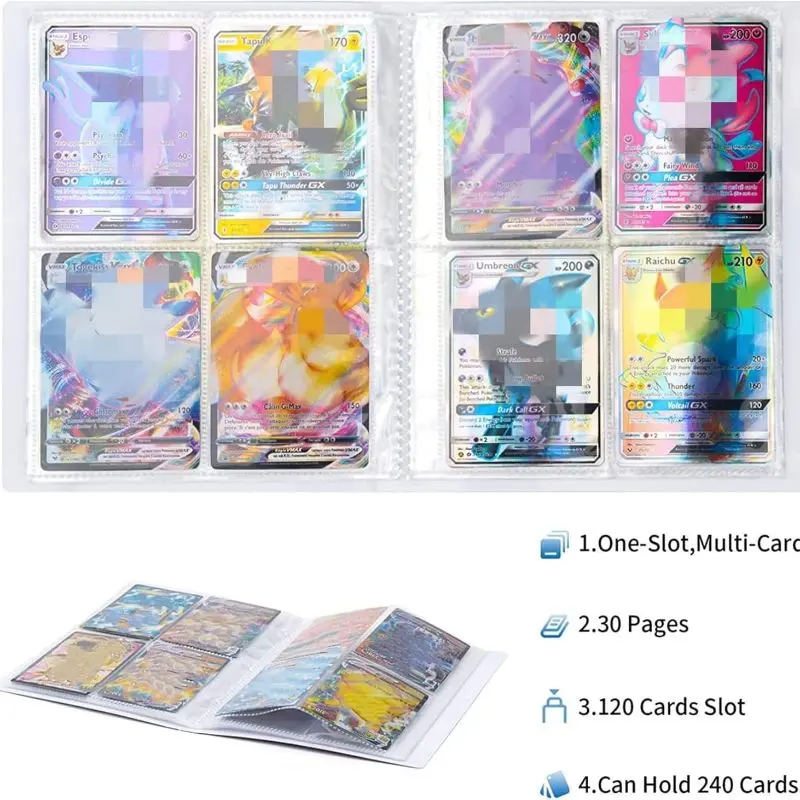 Binder for Pokemon, 4-Pocket Collection Card Holder, Card Album Case Folder, 30 Pages 240 Cards Capacity 2