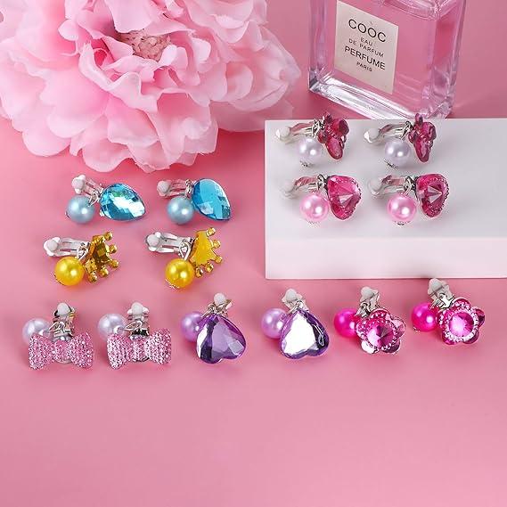 20-30 Pairs Kids Clip On Earrings for Girls Toddler No Pierced Princess Play Earrings Dress Up Jewelry Set Cute Bling Mermaid Butterfly Rainbow Flower Heart Clips Birthday Christmas Gifts 4