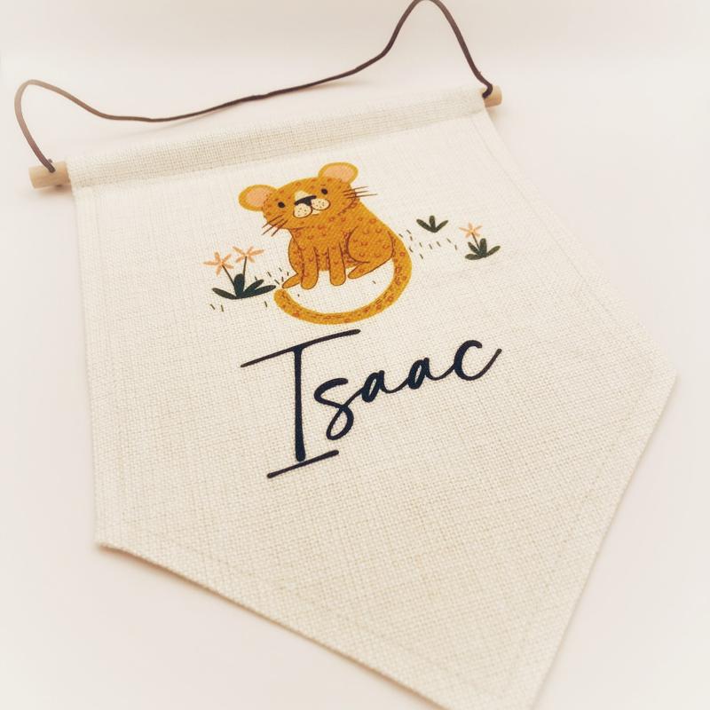 Personalised Wall Flag - Pennant Flag - Nursery Flag - Nursery Decor - Jungle Nursery - Newborn Gift -Christening Gift - Kids Linen Flag 3