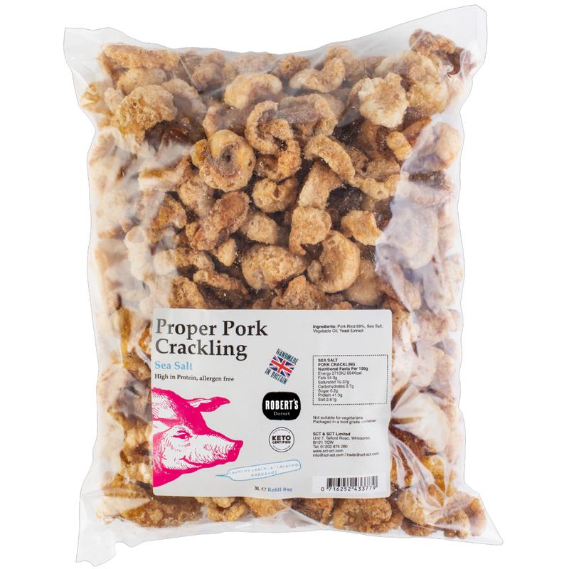 Proper Pork Crackling - 3L Refill Bags – Available in Multiple Flavours - Keto-friendly, Allergen-Free, Low Carb & High Protein, Handmade in Britain Salt Snack 0