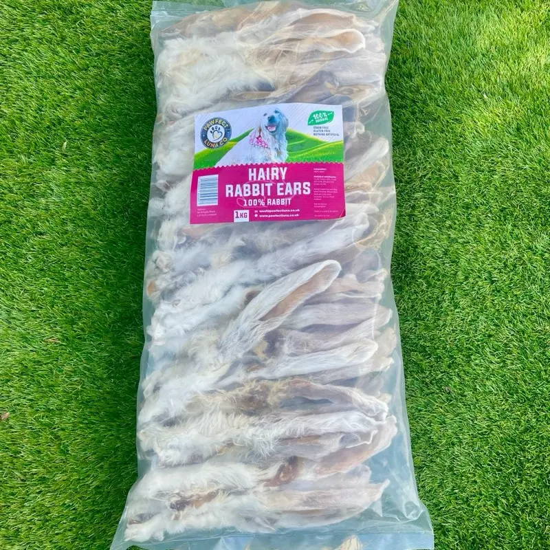1kg Rabbit Ears with Fur for Dogs- approx. 80-90 - Natural Toothbrush