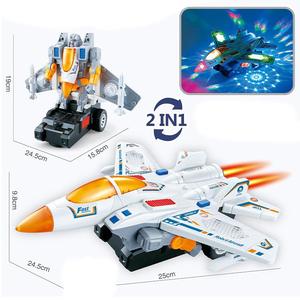 Jet Aircraft & Robot Toy,  with 3D Light & Sound, 2 in 1 Deformation Bump & Go Transforming Airplane to Robot Toys for Kids Birthday Christmas Gift