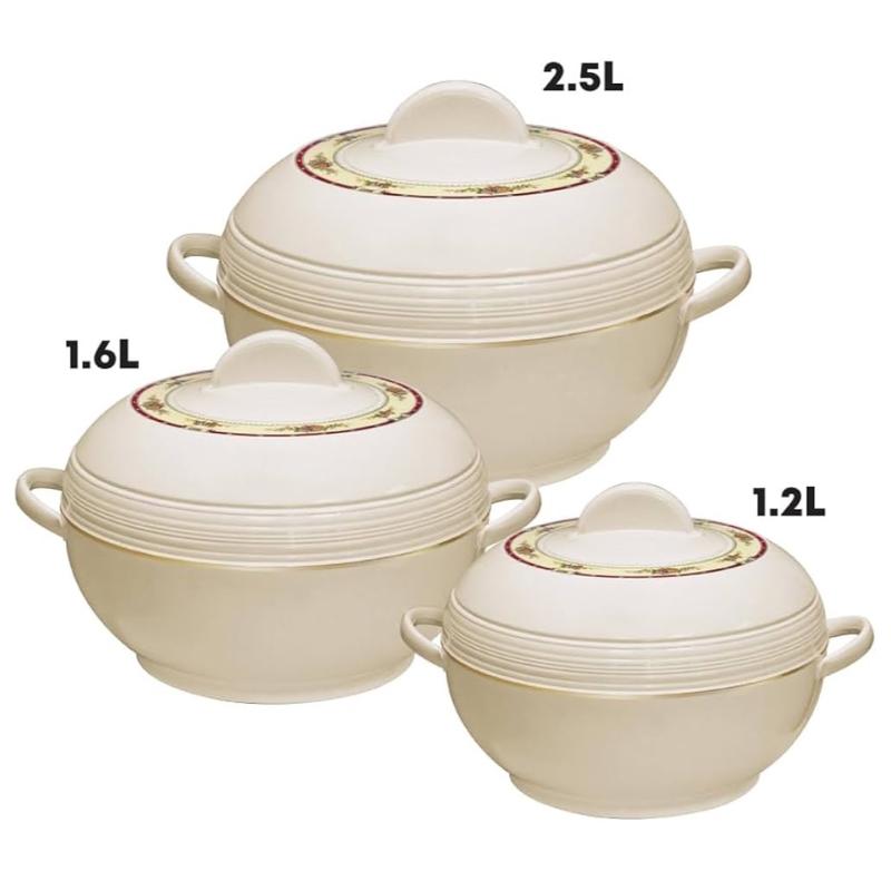 3pc Ambiente Casserole Set - Round Thermal Hotpot for Food Warmer, 3 Sizes (1.2L , 1.6L , 2.5L ) - Cookware 6