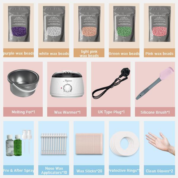 Waxing Set, Wax Warm Hair removal set, 500g hard wax beads, 2 treated waxes and 25 applicator sticks for face, arms, legs and whole body hair removal Body Care Cosmetic 2