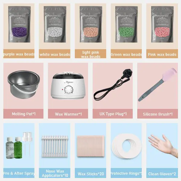Waxing Set, Wax Warm Hair removal set, 500g hard wax beads, 2 treated waxes and 25 applicator sticks for face, arms, legs and whole body hair removal Body Care Cosmetic 1
