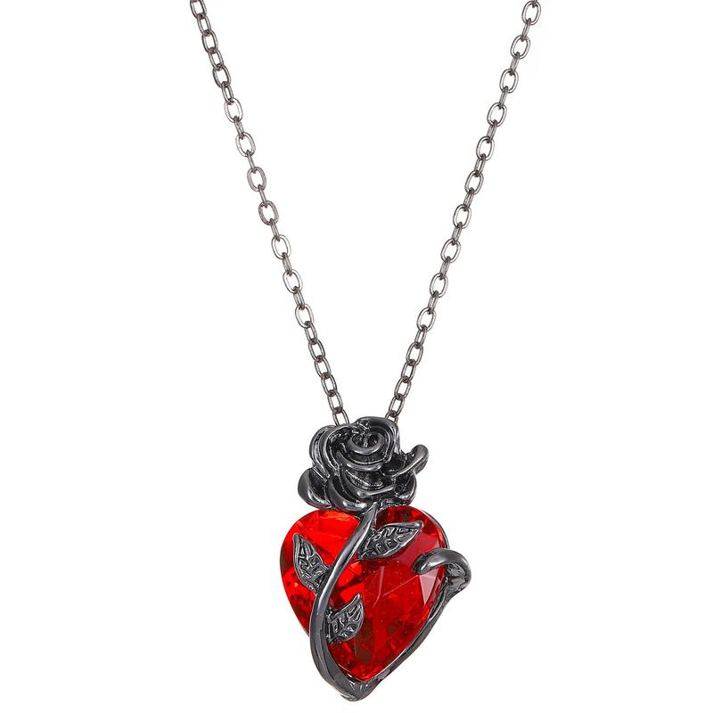 Heart Rose Flower Chain Pendant Necklace 1