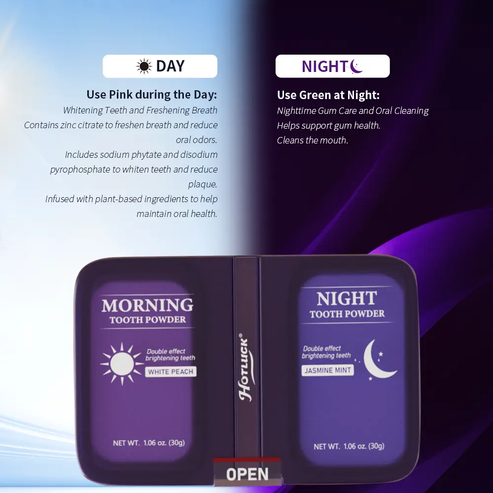 HotLuck, Morning & Night Tooth Powder - Bright Up, Freshening, Plaque Control, and Enamel Protection