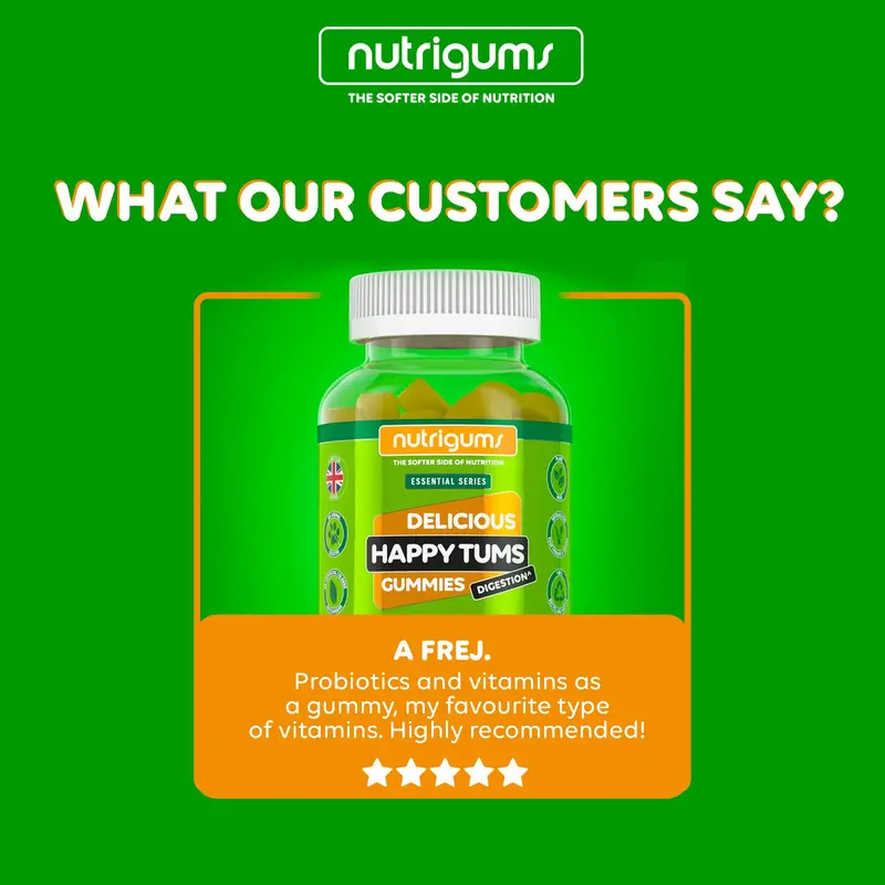 **MULTIBUY SAVING** Happy Tums Digestive Complex Gummy | Pineapple Flavour | 60 Vegan Gummies | Vitamins C, B3, B5, B6 and Chamomile 1000mg | Gut & Digestive Health by NUTRIGUMS Dietary Supplement 2