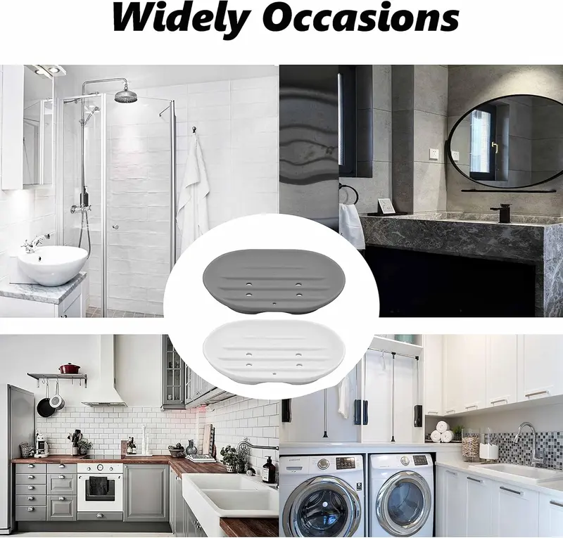 2PCS Silicone Soap Dish, Anti-Slip Soap Holder Flexible, Non-slip and Portable Shower Soap Box, Self Draining Shower Soap Dish for Shower, Bathroom, Kitchen Sponges, Easy Cleaning 5
