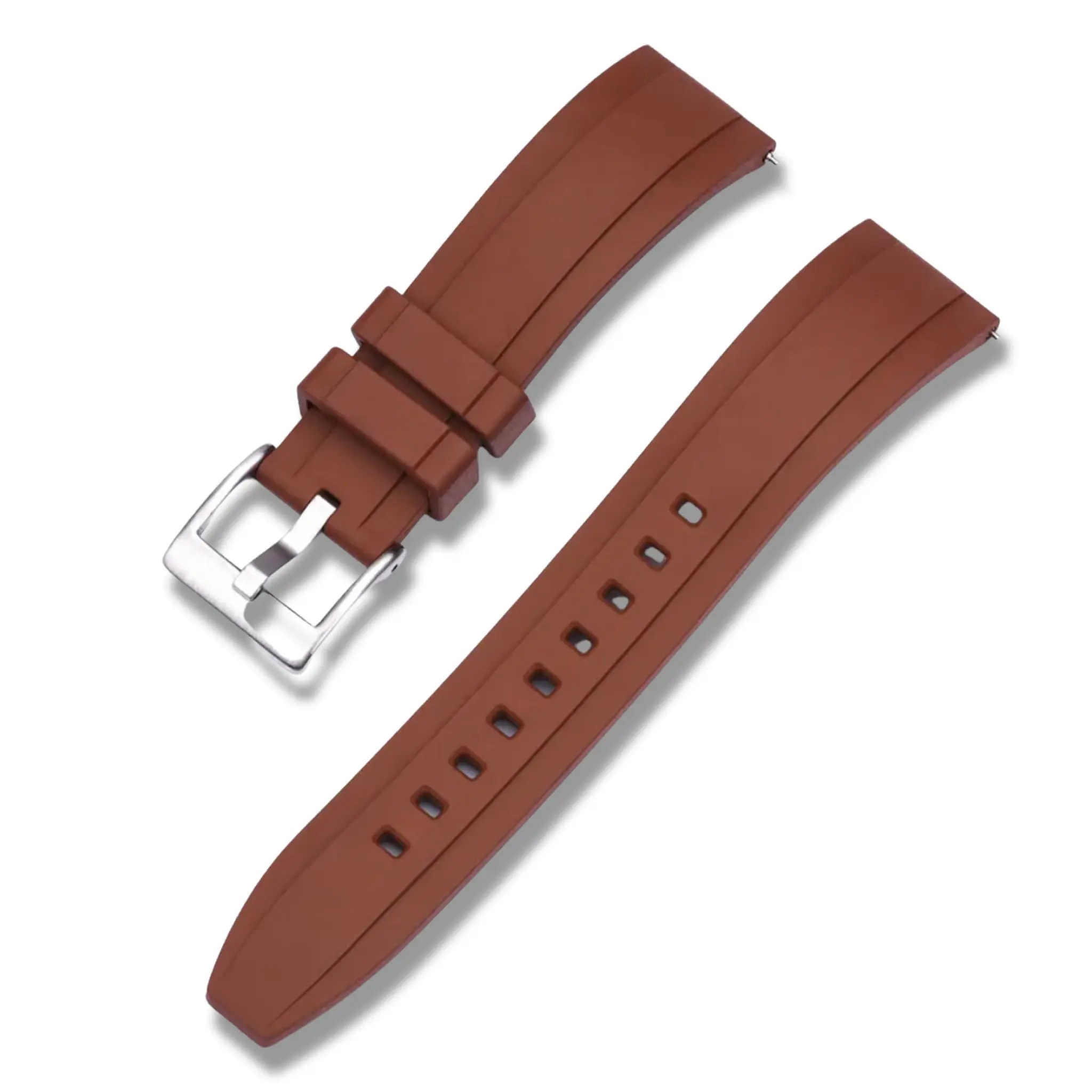 20mm Brown Rubber / Silver Buckle Watch Strap