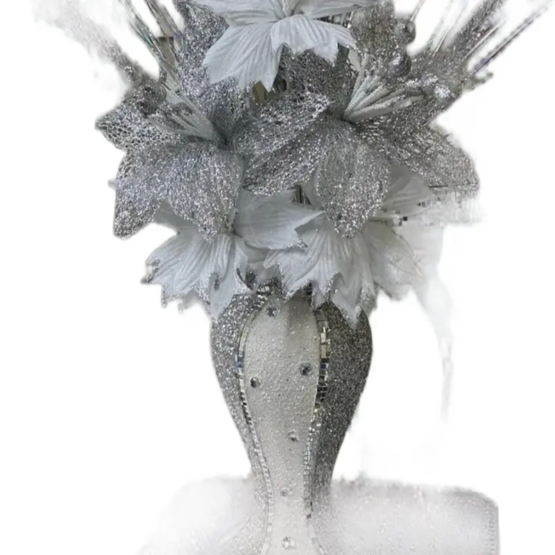 SILVER VASE ROMANY 30cm VASE WITH FLOWERS SILVER CRUSH GLITTER MOSAIC Decor Decorative 0