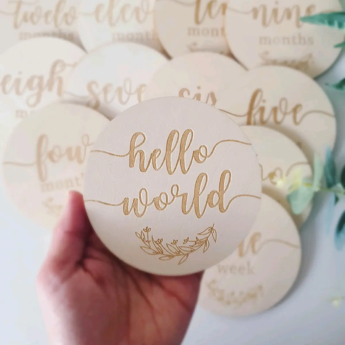Newborn Wood milestone cards Wooden baby monthly milestones, Hello, I'm here sign, Newborn photos prop, Milestone plaques newborn baby shower gift Decor