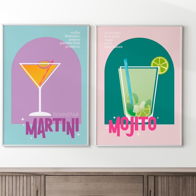 Cocktail Prints, wall prints, bar posters, bar cart, home decor prints, Cocktail posters,cocktail recipes, mixology prints Decoration Photo 5