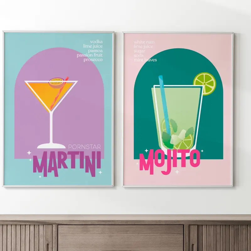 Cocktail Prints, wall prints, bar posters, bar cart, home decor prints, Cocktail posters,cocktail recipes, mixology prints Decoration Photo 5