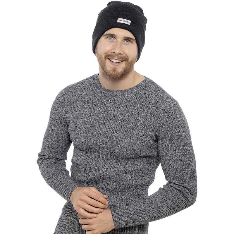3M Thinsulate Lined Men's Black Winter Beanie Hat with Thermal Fleece Knitted Cap 1