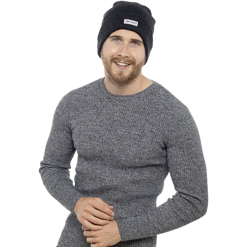 3M Thinsulate Lined Men's Black Winter Beanie Hat with Thermal Fleece Knitted Cap 1