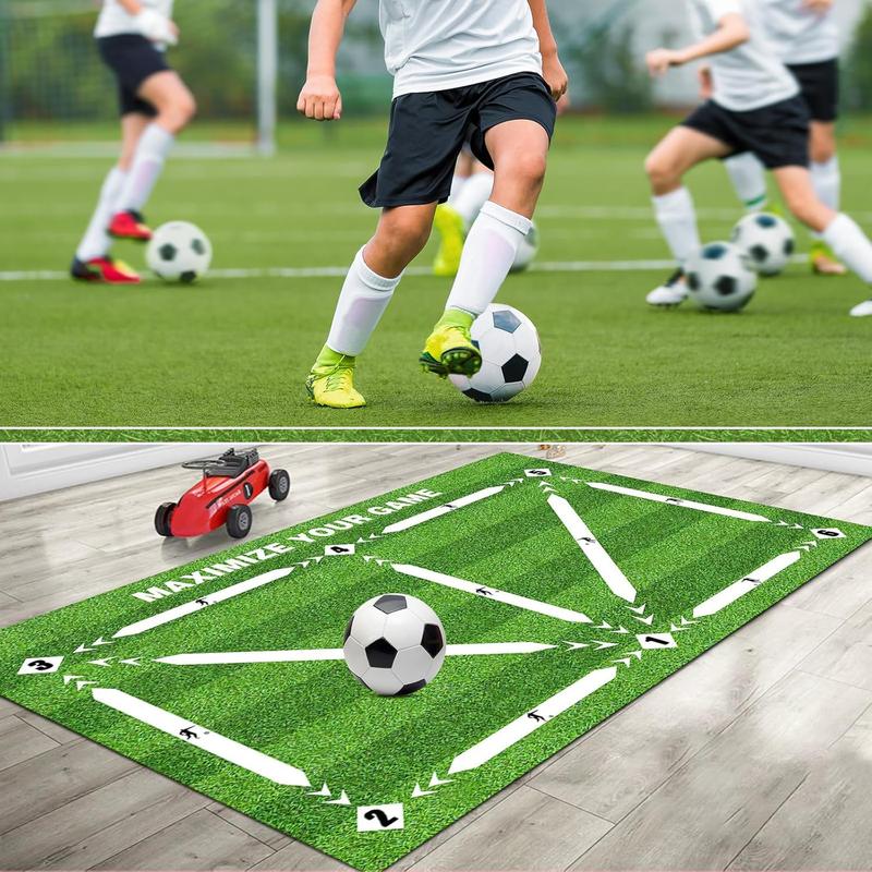 2 PCS Football Training Mat, 40 x 60cm Soccer Training Mat, Non Slip Soccer Skills Training Mat, Non-Slip Shock Dribble Silent Soccer Sports Mat, Football Training Mat for Indoor Football Training 4
