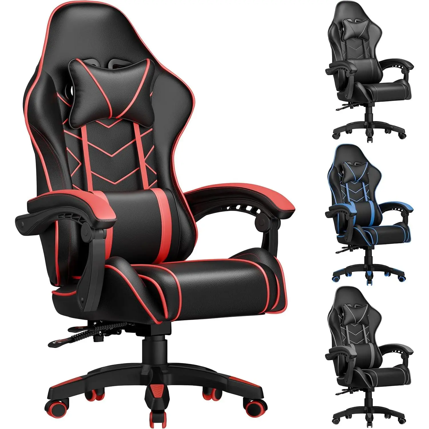 [UK SELLER277] Gaming Chair, Office Desk Chair, Racing Gamer Chair with Lumbar Support, Heavy Duty Recliner Chair upto 150Kg Weight Capacity Swivel Chair (Red)