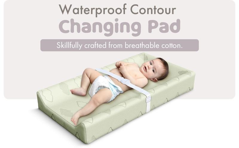 Product Introduction of Baby Changing Pad Waterproof Cotton Contoured Diaper Changing Pad for Dresser by Sleepah – Breathable &amp; Washable Cover – Three-Sided Change Pad with Certipur Certified Foam (Green) 0