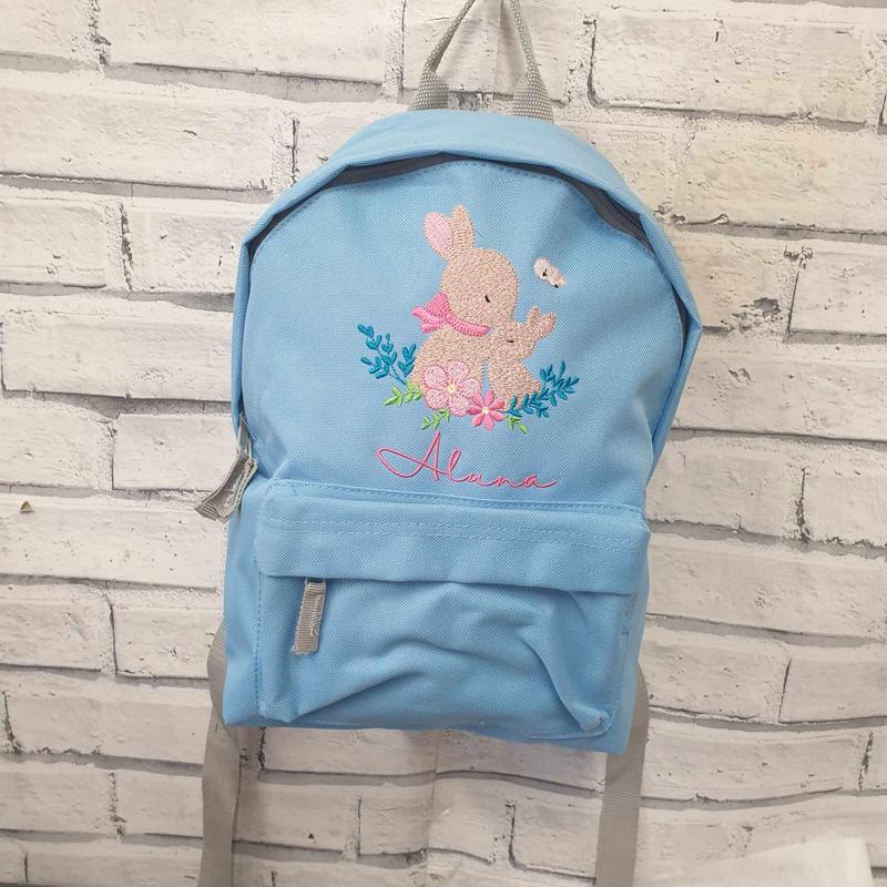 Personalised Mama And Baby Bunny Rucksack, Embroidered Toddler Bunny Backpack, Nursery Bag 2