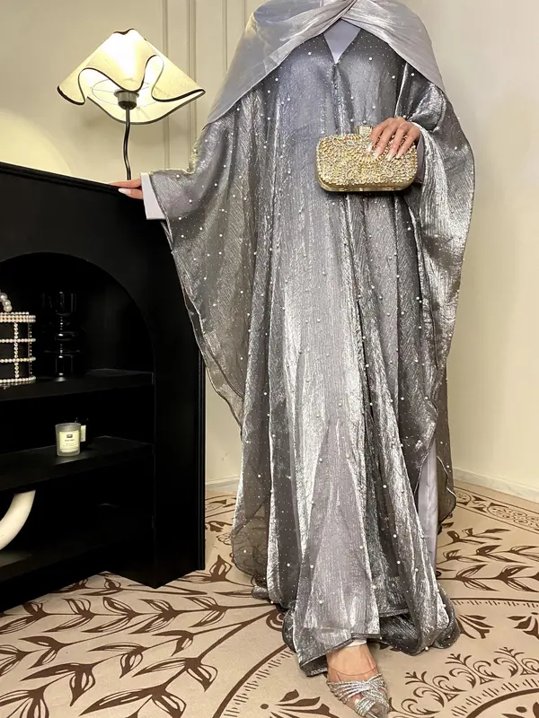 Star Light Abaya, Shiny abaya two-piece set, abaya cardigan and base layer dress 6