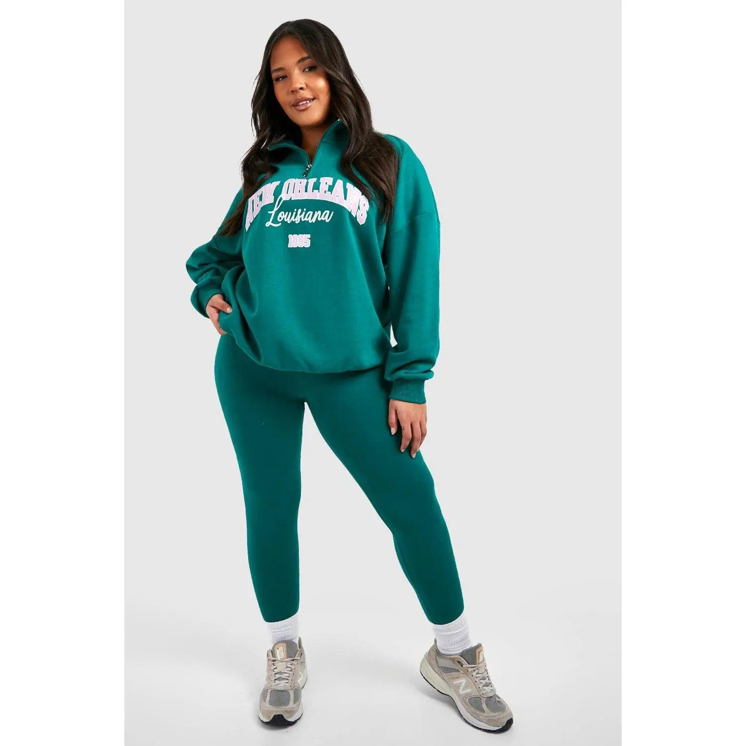 Plus Oversized Varisty Half Zip Sweatshirt And Legging