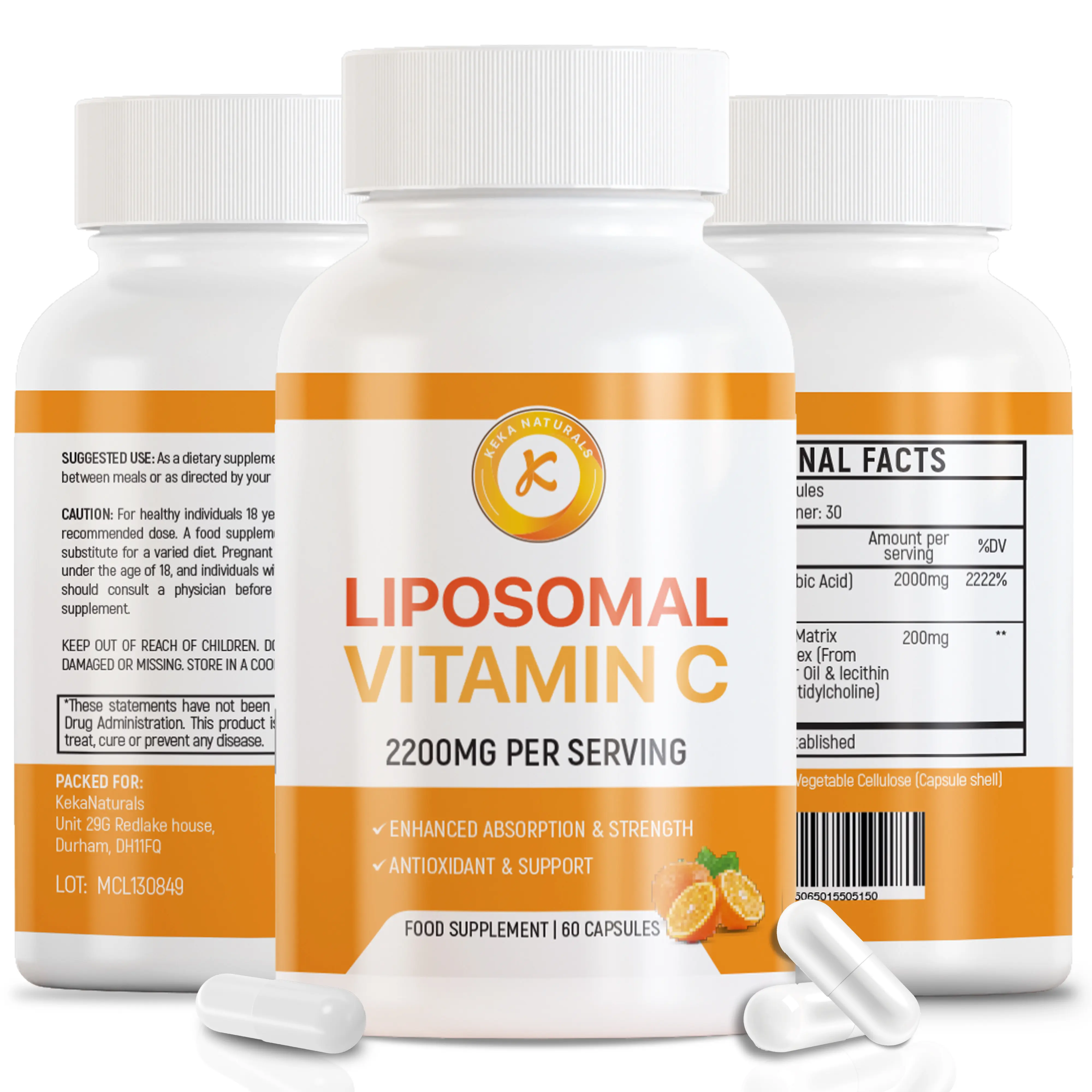 Liposomal Vitamin C 2200mg, Max Absorption, High Strength, No additives, Non-GMO, 60 Capsules
