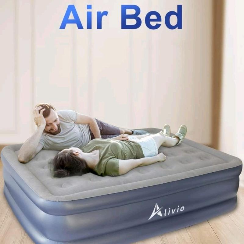 Double Inflatable Air Bed with Built-In Pump, 152 x 203 cm, Dual-Layer Soft Top, External Valve, 48CM High, Durable Construction, Versatile Use 2