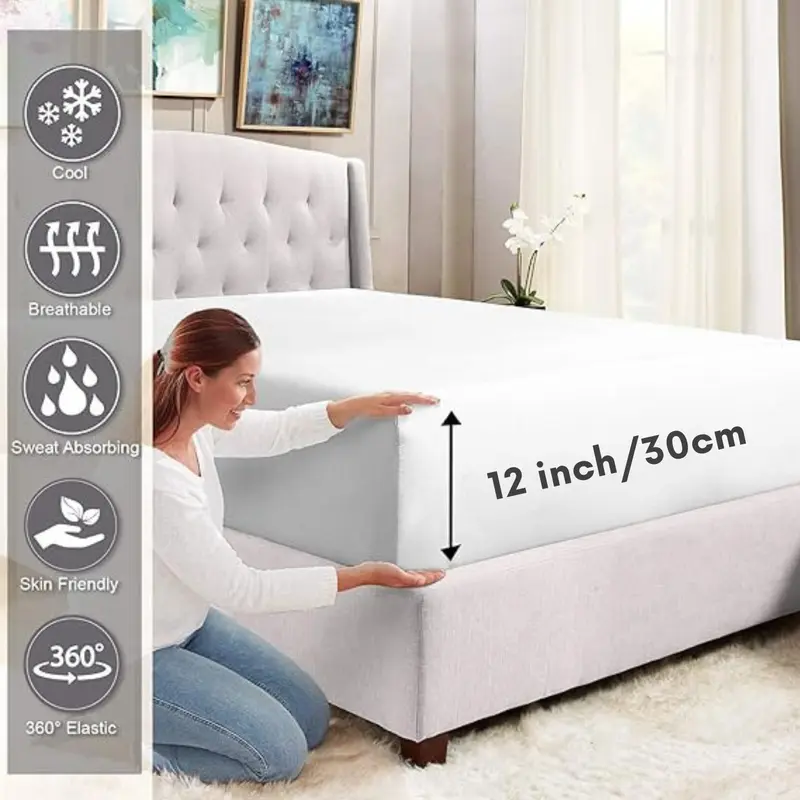 30cm Extra Deep Egyptian Cotton Luxury Fitted Bed Sheet Pocket Fitted Bed Sheet Silky Soft Comfy & Breathable Luxury bedsheets Single Double King Super King 3