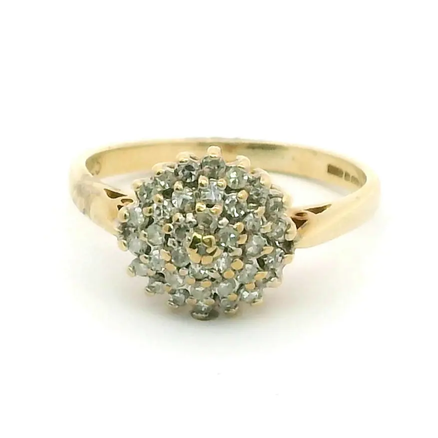 9ct Yellow Gold Ring 0.25ct Diamonds Cluster Setting 375 Hallmarked Ring Size K
