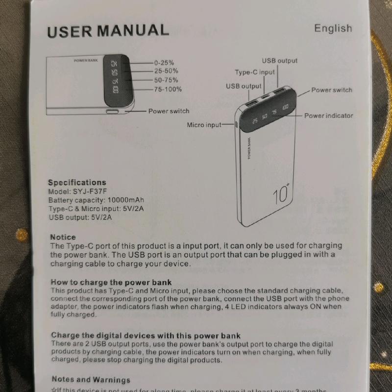 10000mAh Power Bank for Phone and Electronics Accessories Charging 7