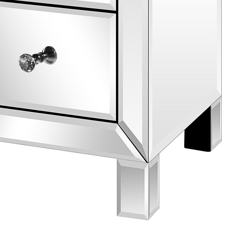 Contemporary Bedside Table with Drawers - Modern Mirrored Nightstand 3-Drawer Design for Stylish Bedroomécor 7