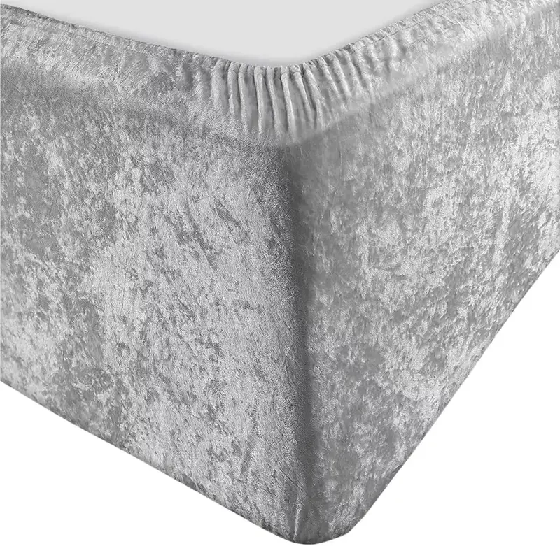 Silver Crushed Velvet Divan Bed Base Wrap Elasticated Valance Fitted Cover Single Double King Super King Size 3