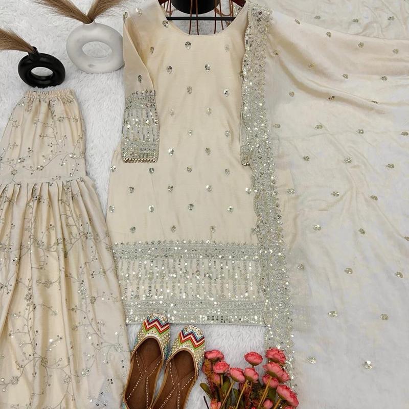 Pre order Off white sharara suit. Indian designer punjabi suit. Beautiful Wear Salwar Suit With Dupatta Readymade Stylish Sharara Set, Diwali Gift for Her 4
