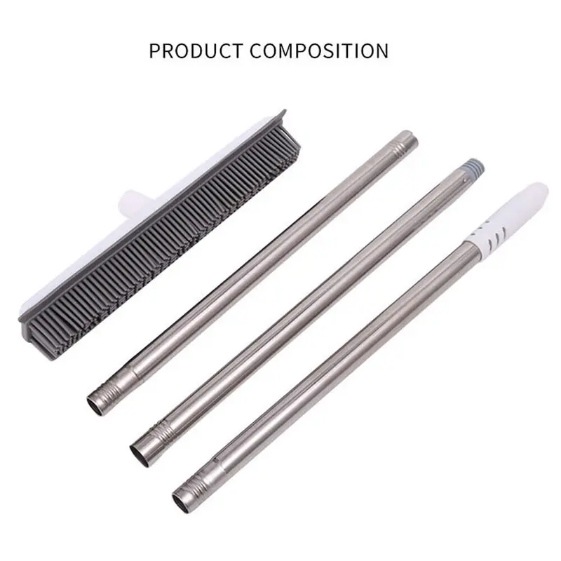 2 in 1 Rubber Broom Brush Pet Hair Remover Bristle Carpet Cleaning Broom UK Silicone Wooden 6