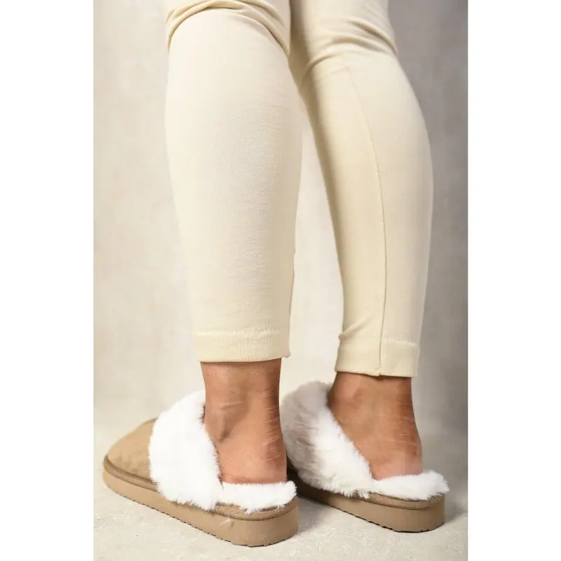 iKrush Fuzzy Faux Fur Lined Slip-on Slippers i38078  Mules Sliders Slip On Fur Lined Low Heel Regular Length Regular Fit 5