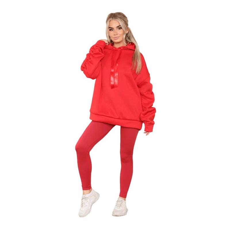 Womens Ruched Sleeve Oversized Hooded With Ribbon Ladies Sweatshirt Jumper Top 9